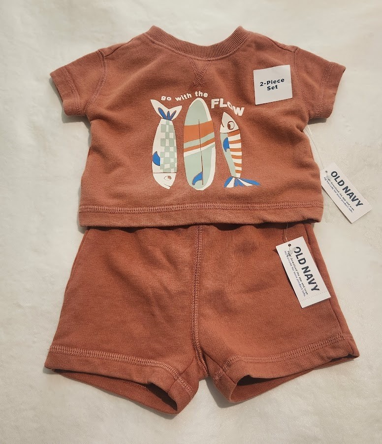NWT Old Navy Fish Surfboard Top Shorts Outfit Set 2PC Baby Boy