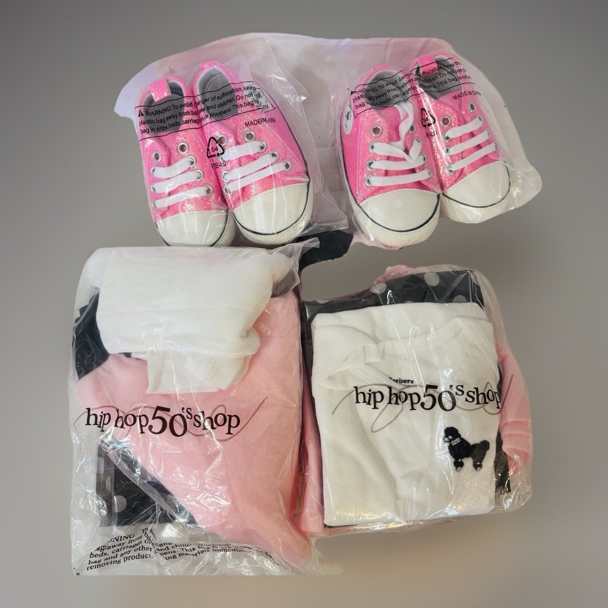 1950’s Poodle Skirt, Top Outfit Set for Twins – 2T Top, Skirt & Sneakers – New