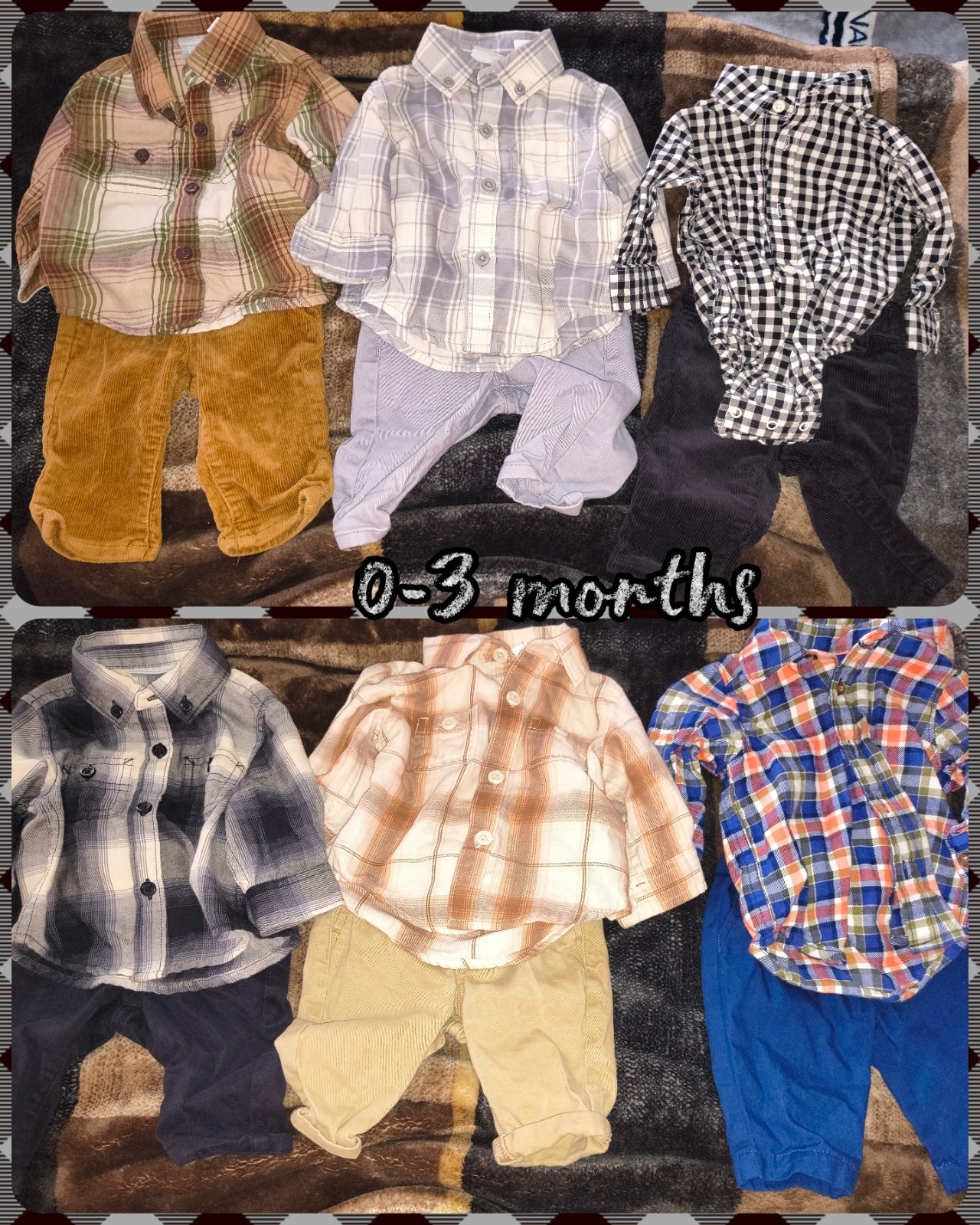 Baby Boys 0-3M Plaid Flannel Cotton 2pc Button-Up Shirt & Pants Set