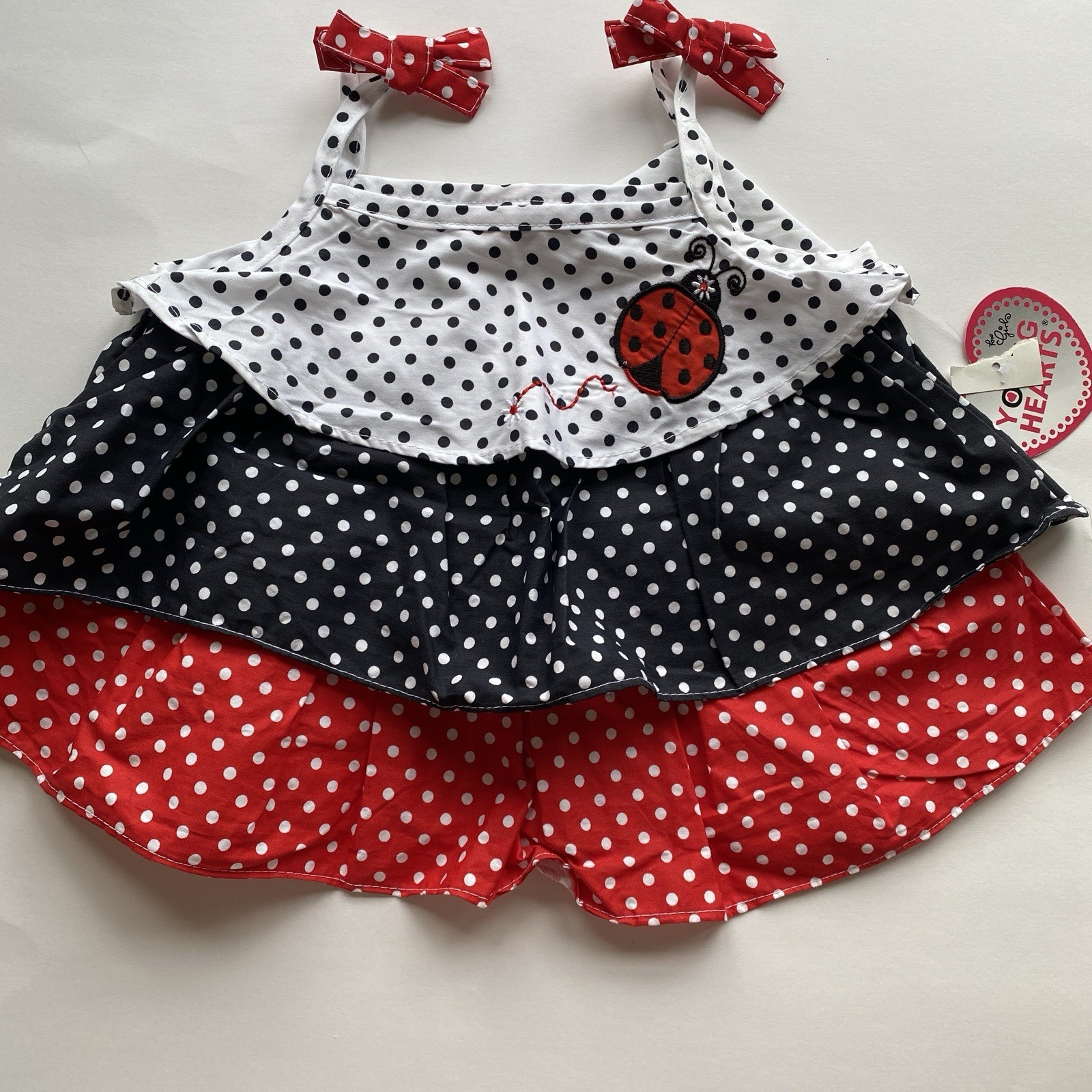 Baby Girls Embroidered Lady Bug Polka Dot Outfit Young Hearts Brand Size 24 M