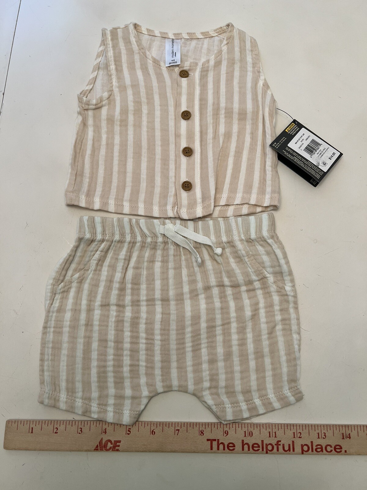 Modern Moments by Gerber Baby Infant 2-Piece Outfit Size 12 Months Tan & White