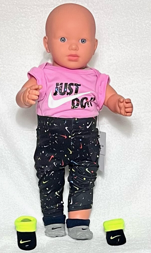 AIR NIKE Baby Girls 4-pc GIFT SET: Bodysuit Romper ,Pants & Booties 0-6 Months