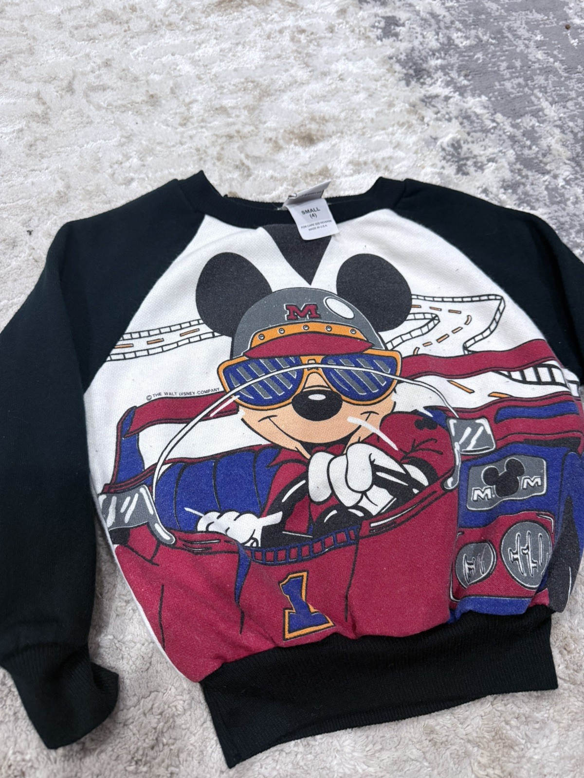 Vintage Mickey Mouse Racer Crewneck Double Sided Rare Disney Size 4t 90s USA