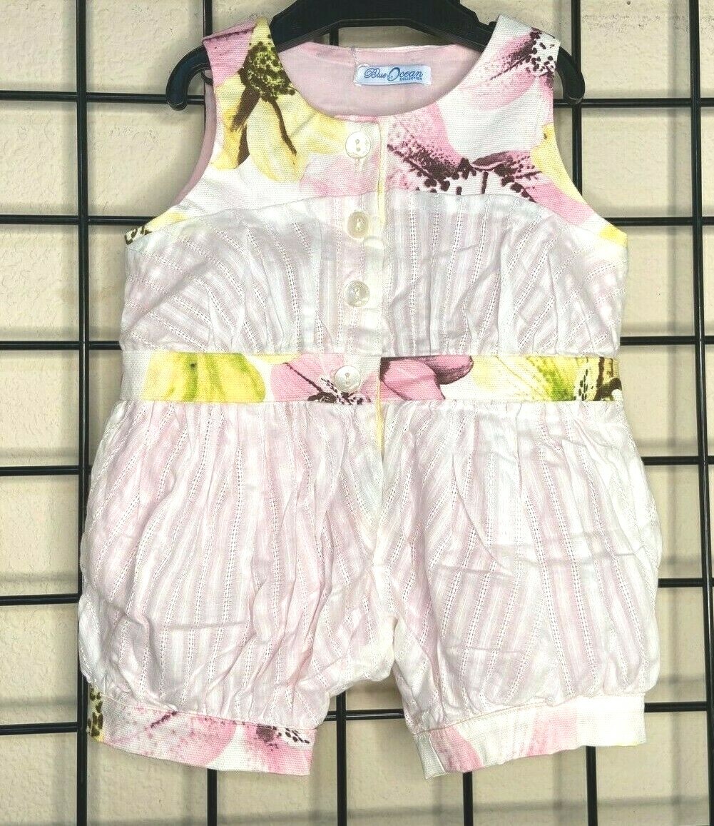 NWT NEW Pink/White/Yellow Designer Blue Ocean CUTE PLUSH/RICH Bubble Romper 2/3T