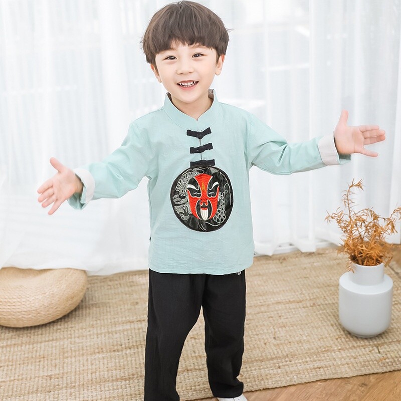 2pcs/set Kids Boy Hanfu Chinese Tang Suit Outfits New Year Cotton Clothes Ethnic