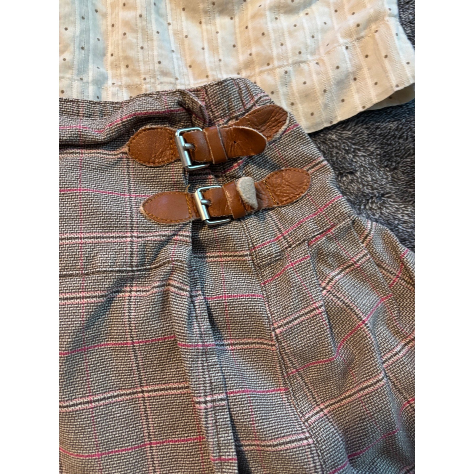 Baby Gap Toddler Girls Blouse and Plaid Skirt Set 3T Cream Brown 2 Piece Outfit