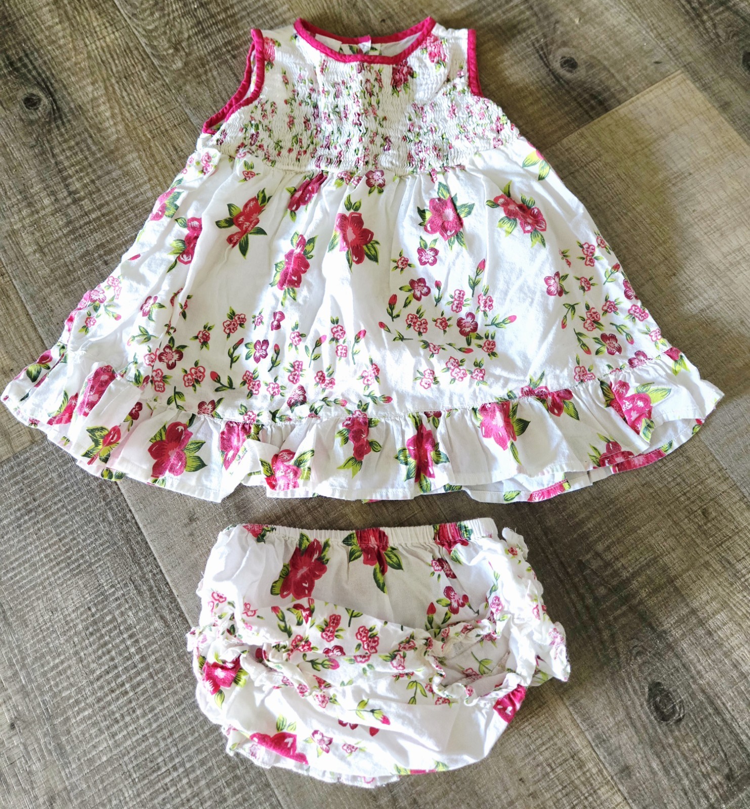 April Cornell Infant Baby Girl 100% Cotton Floral Outfit Size 6-12 Months