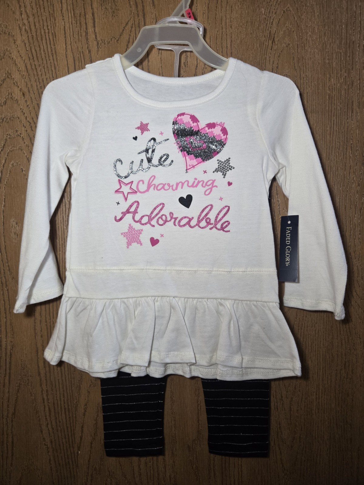 NWT Size 18M Faded Glory 2pc outfit set tunic shirt w/ heart, black leggings