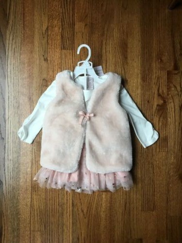 NWT CATHERINE MALANDRINO Girls Pink Fur Vest White Shirt Tulle Skirt Set Size 5 