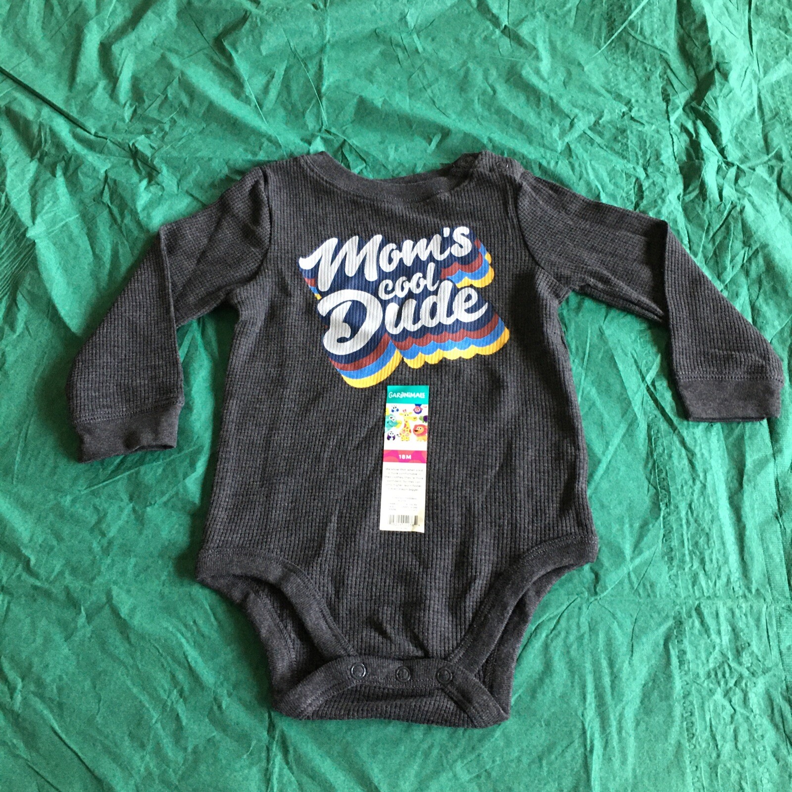 NWT Garanimals One Piece Long Sleeve Gray “Mom’s Cool Dude” 18 Months