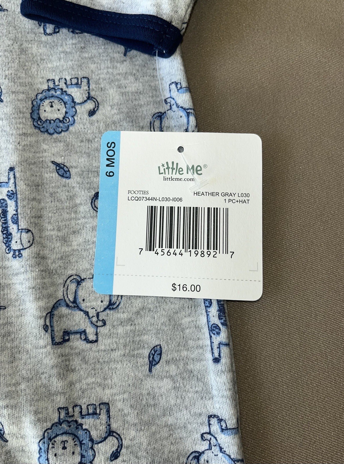6 Month Boys “Safari Animals” TWO Piece Set~Footed Sleeper & Cap, New With Tags!
