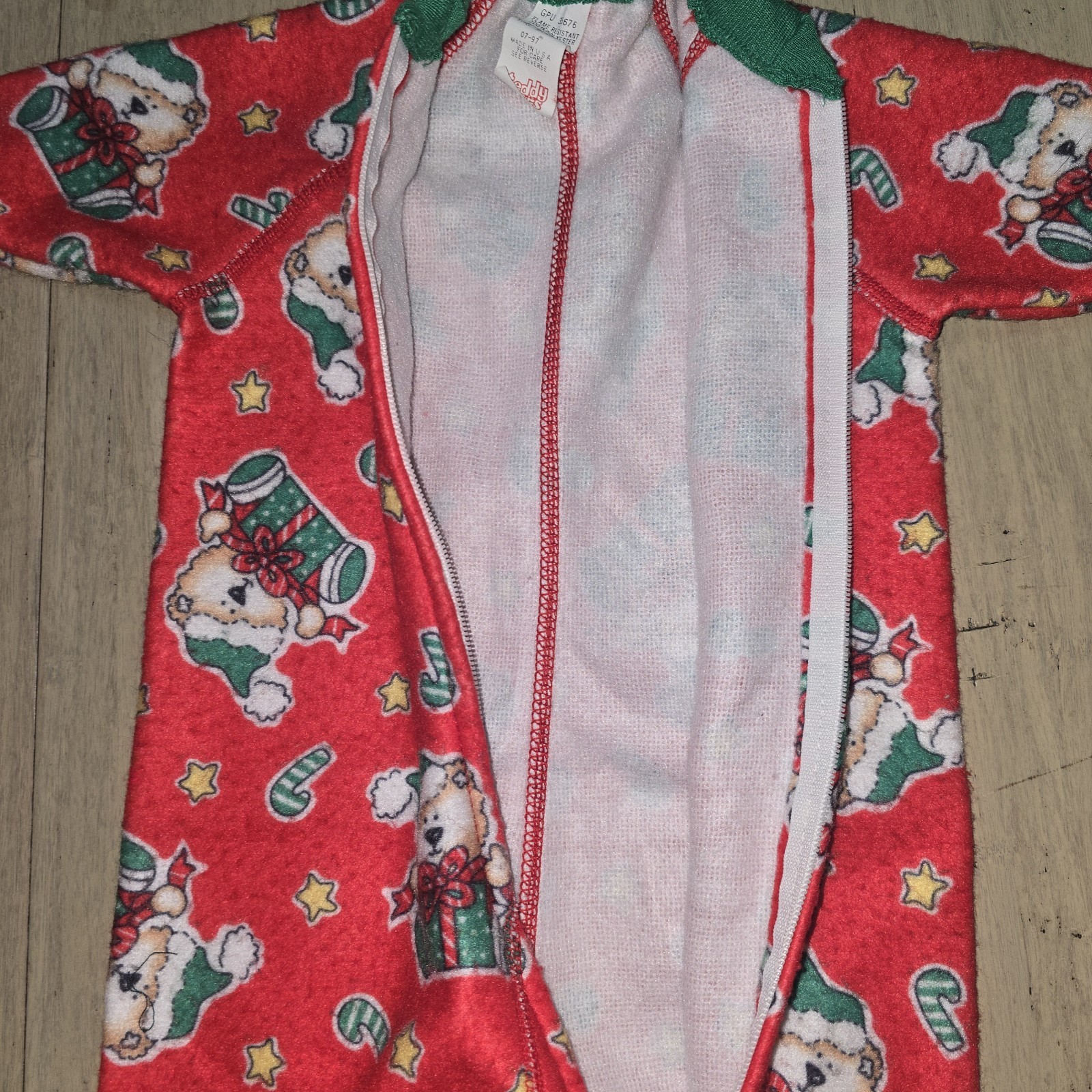 Vtg KLEINERT’S Teddy Bears Christmas One Piece Fleece Foot Pajamas 3-6 Months