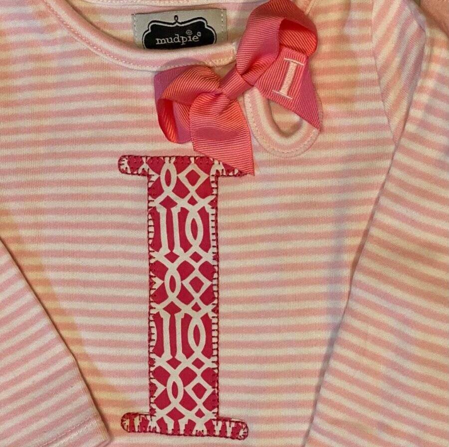 Mud Pie Initial Baby Girl I Tunic & Legging Set with Hair Bow 0-6 Months