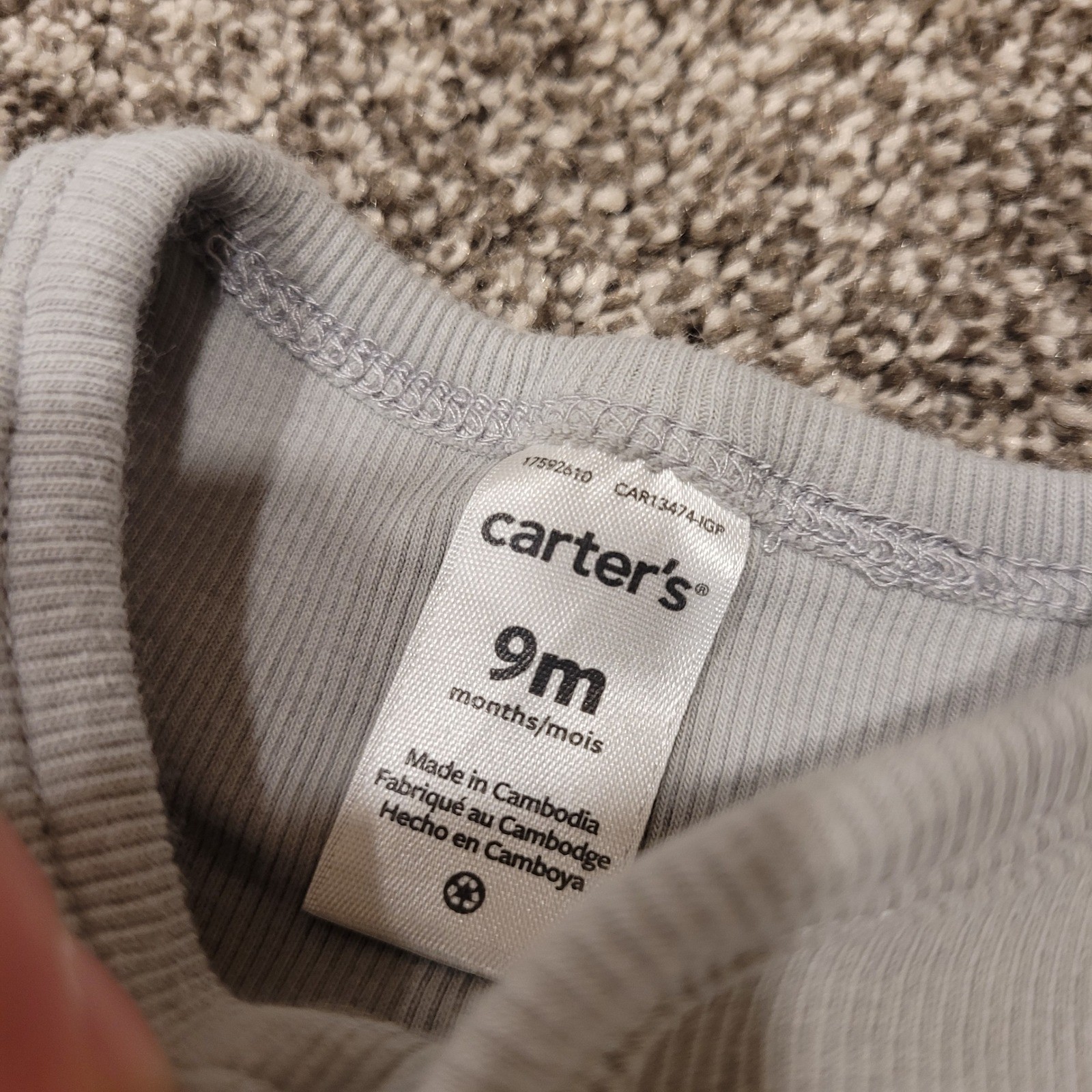 Carters Baby 9M 3pc Set Grey Ribbed Cardigan Pants Snuggle Bodysuit GCL15230-IGP