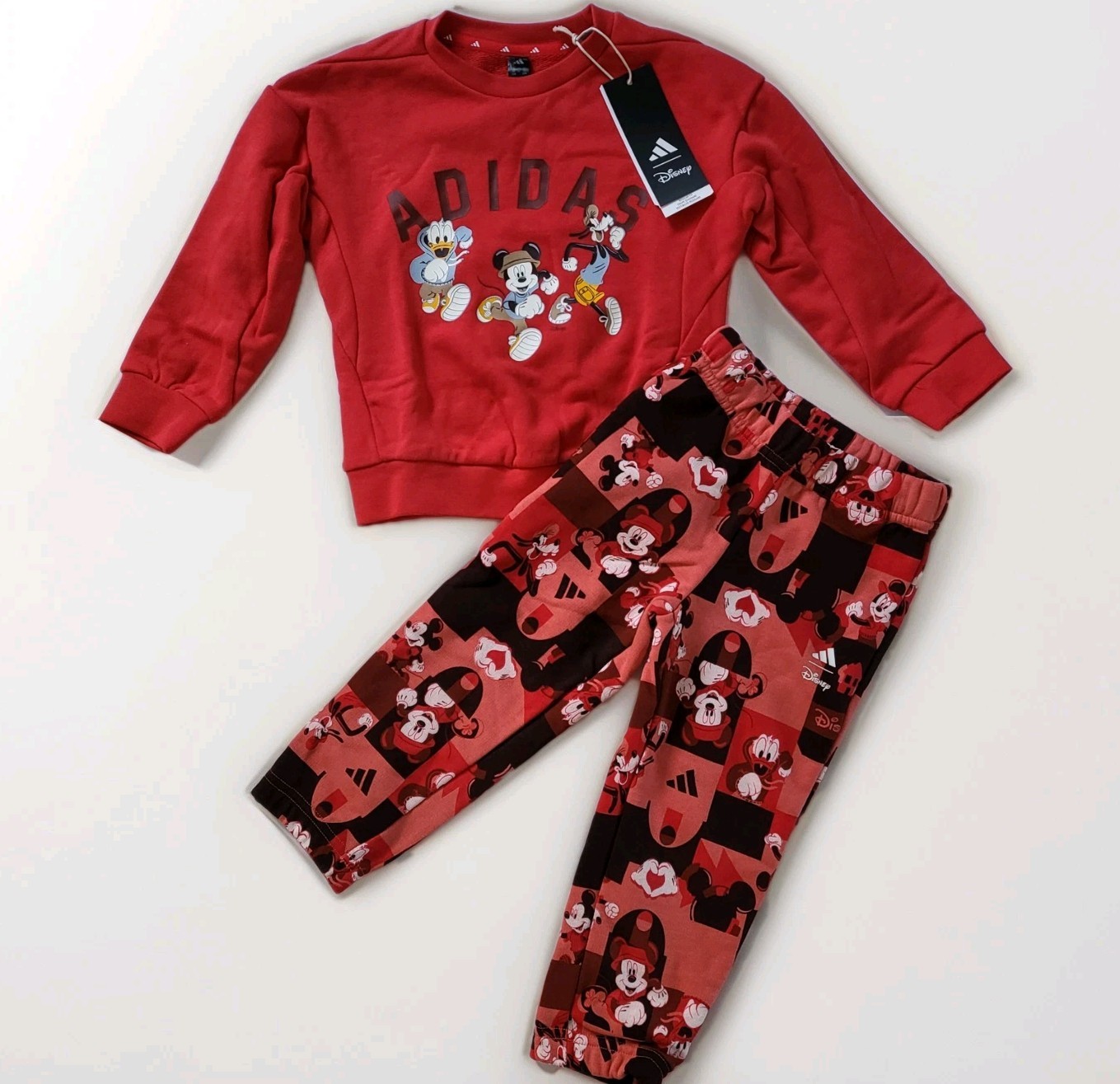Adidas Originals x Disney Boys 2-piece Fleece Pants Set & Crew Size 18M 2T 3T
