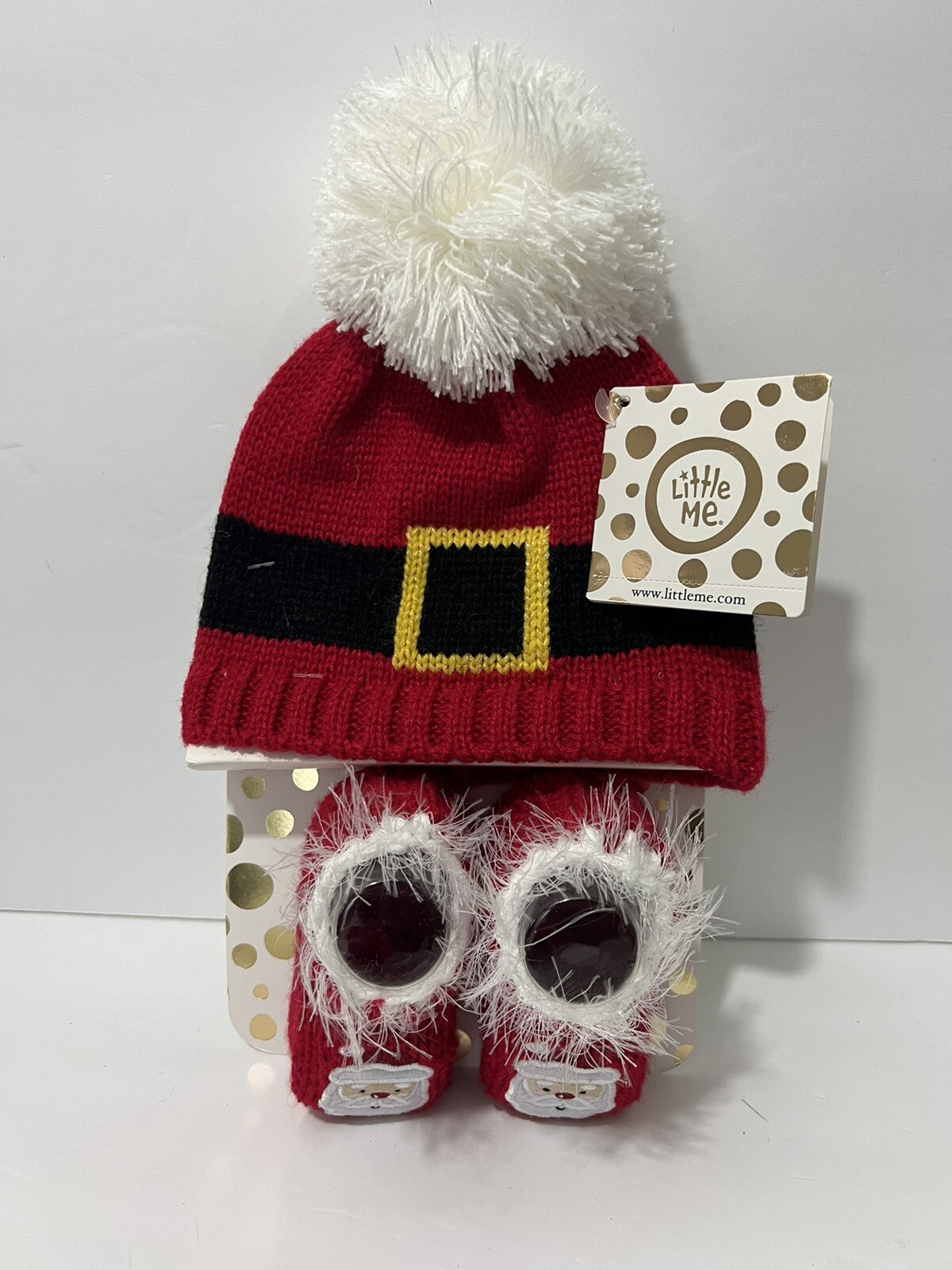 Little Me Santa Knit Baby Pom Pom Hat and Sock Booties 0-12 months NEW Cute Gift