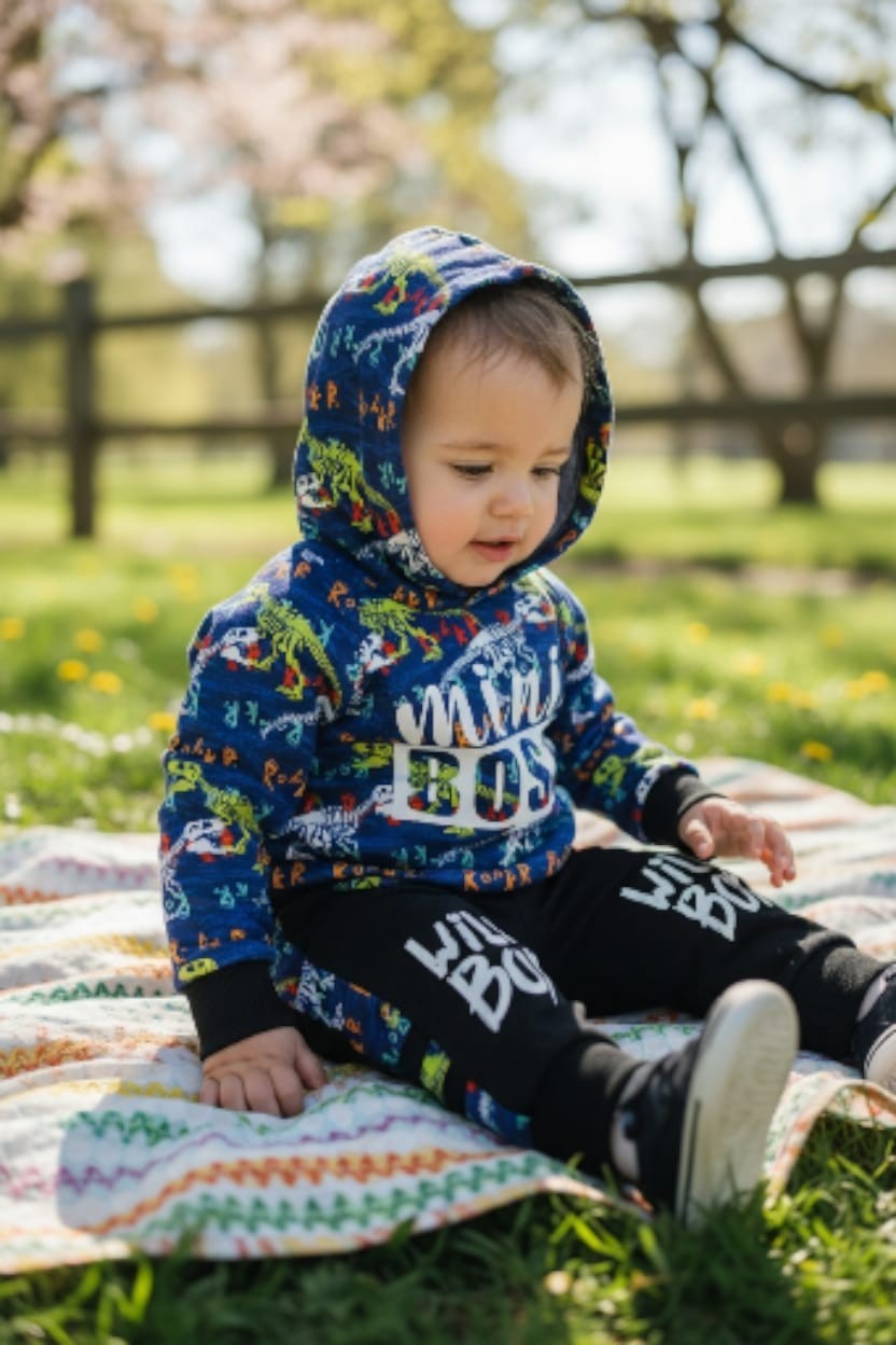 Newborn Baby Boy Dinosaur Printed Outfit Mini Boss Jacket Wild Boy Pants 0-24 mo