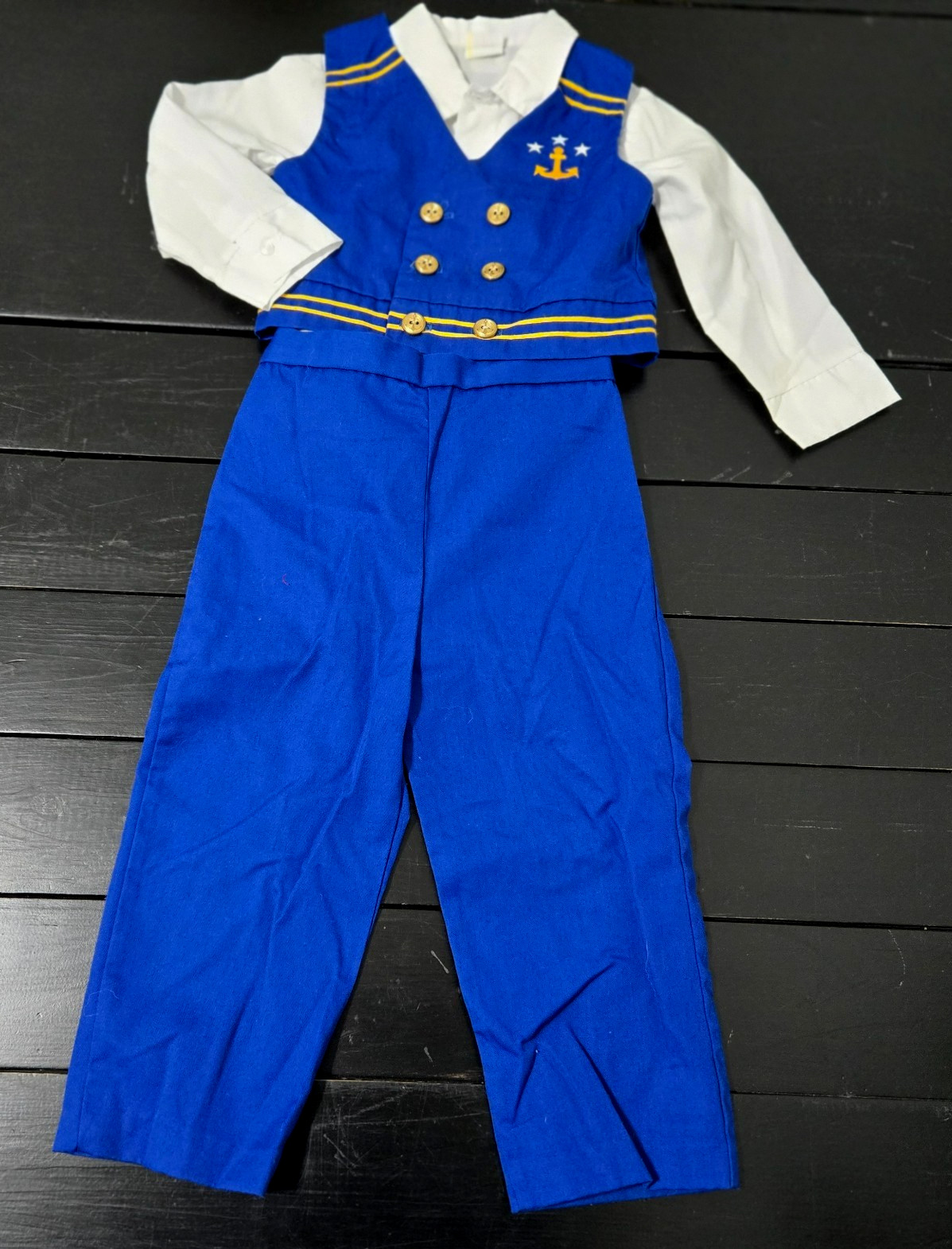Vintage Toddler Boys Sailor Suit 2T Nautical 3 Pcs Anchor Buttons US Navy
