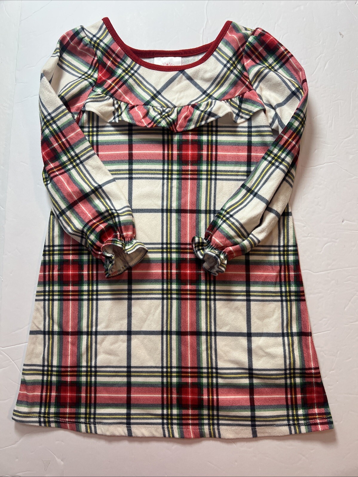 Wondershop Girls Plaid Flannel Pajama Dress Size 3T White Green Red