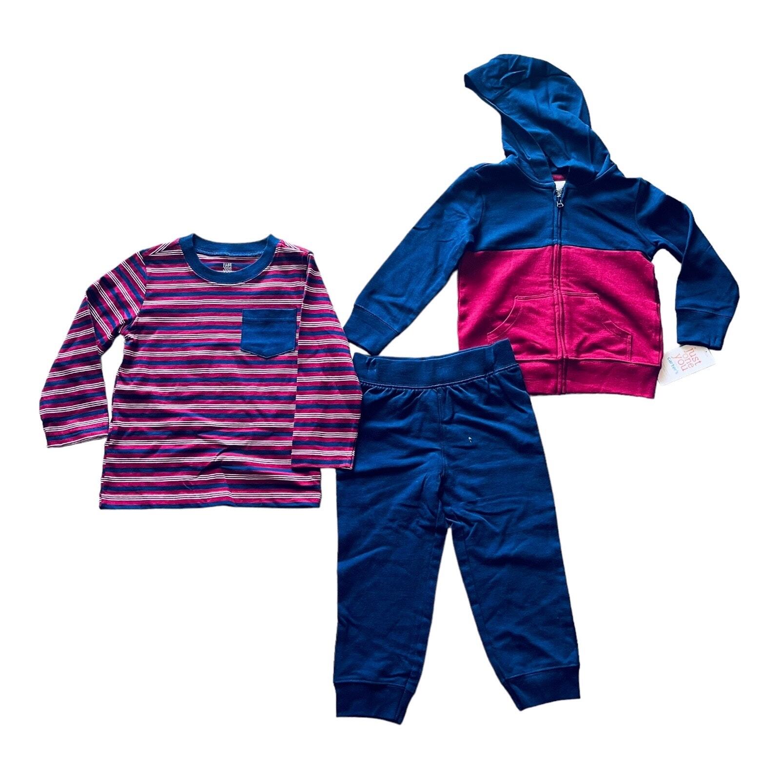 NEW Boys Clothes 3T Zip Hoodie JACKET + SHIRT+ PANTS Carters 3PC Play Pajama Set