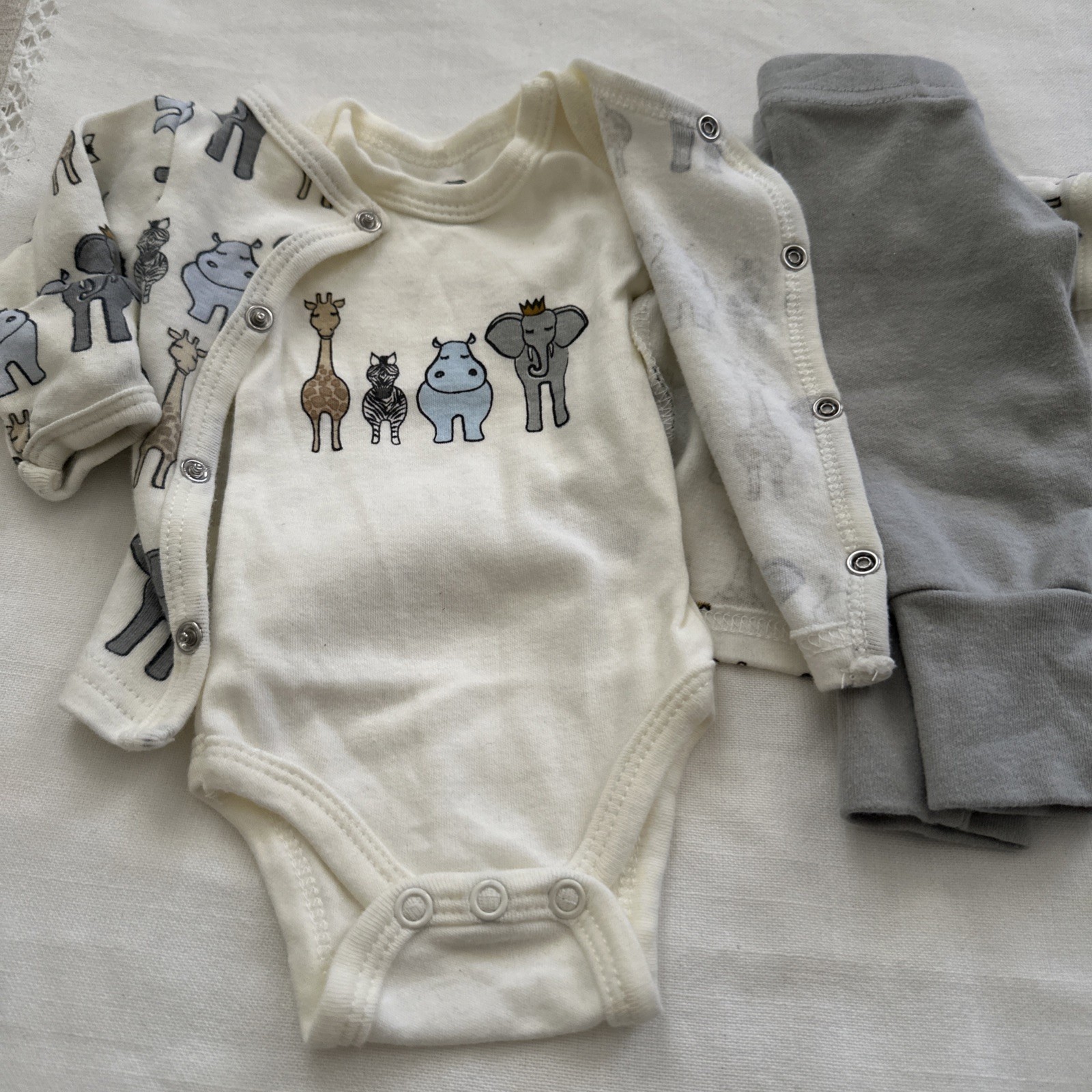 HB Preemie 3 Piece Animal Print Jungle Cotton Outfit Set Bodysuit Pants Shirt