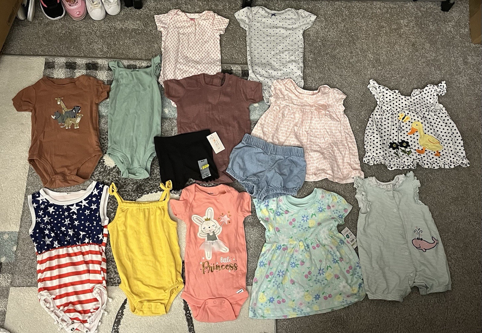 Baby Girl 6-9 Month Bundle 14 Pieces Total Warm Weather Onesies, Shorts, Dresses