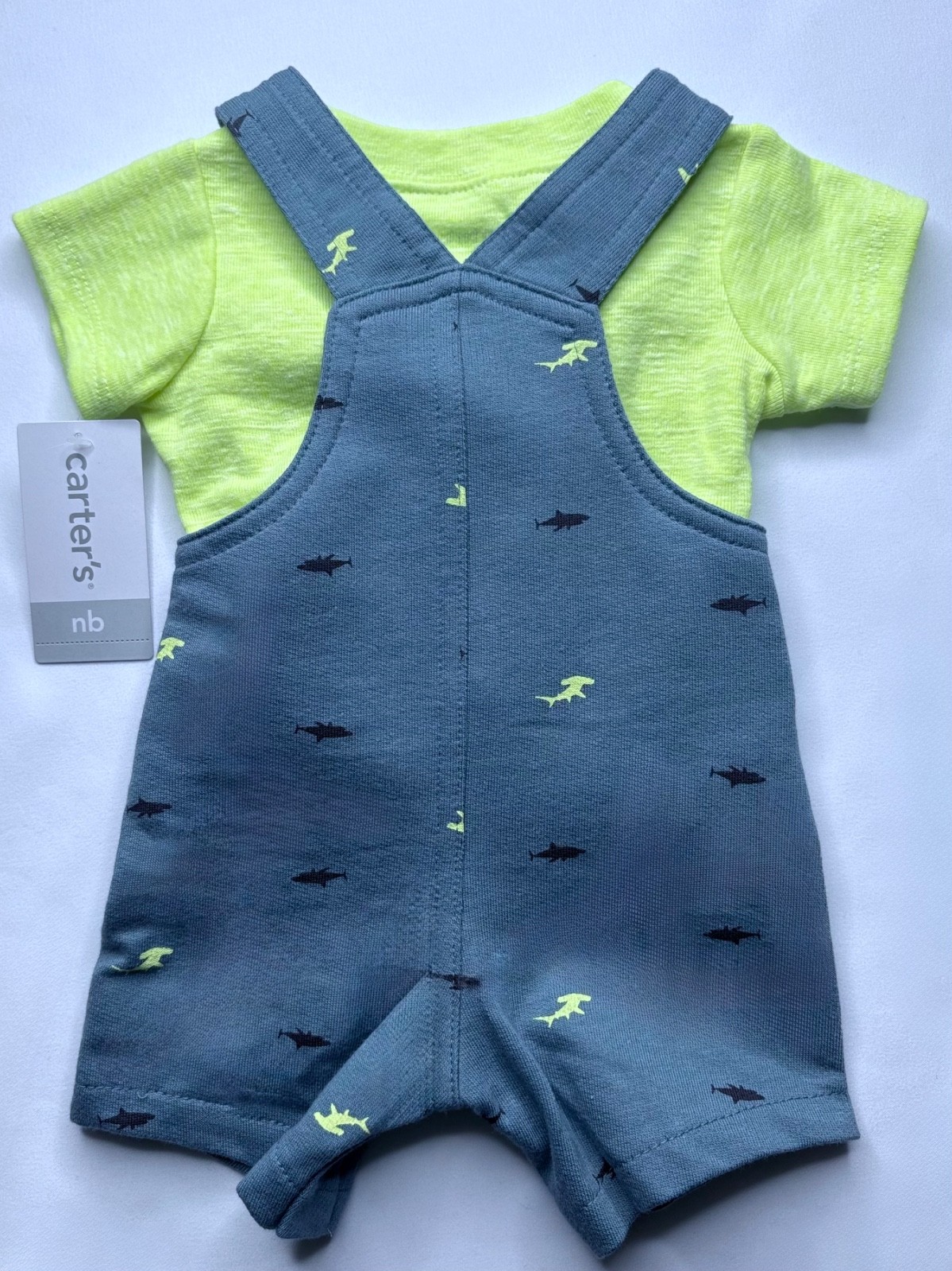 NWT Carter’s Baby Boy Shark Overalll Outfit Set Newborn