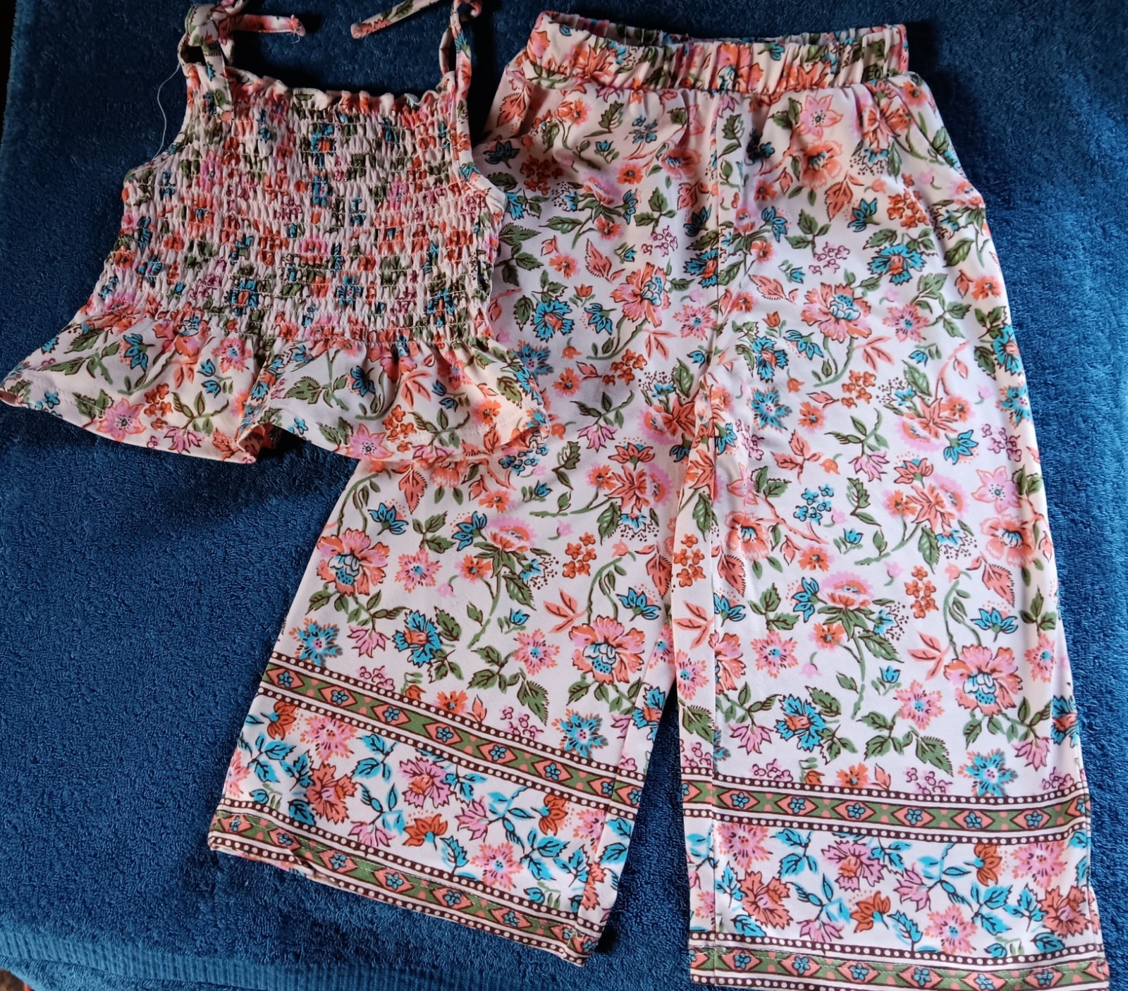 BTWEEN Girl 2T Floral 2PC Outfit Top Pants Summer Feminine Tie Straps Trendy EU