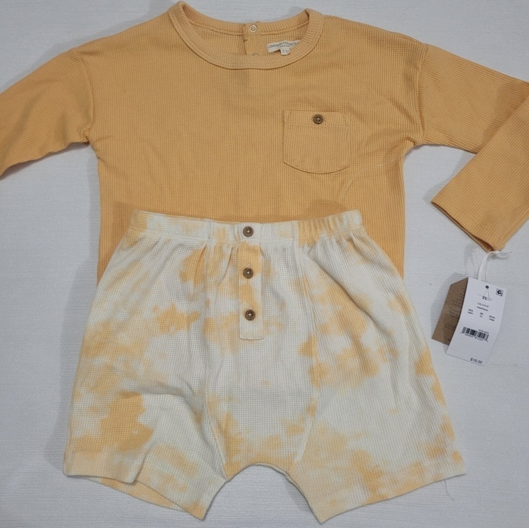 Grayson Collective Toddler Waffle Knit Long Sleeve Top & Bottom Set – Orange, 3T