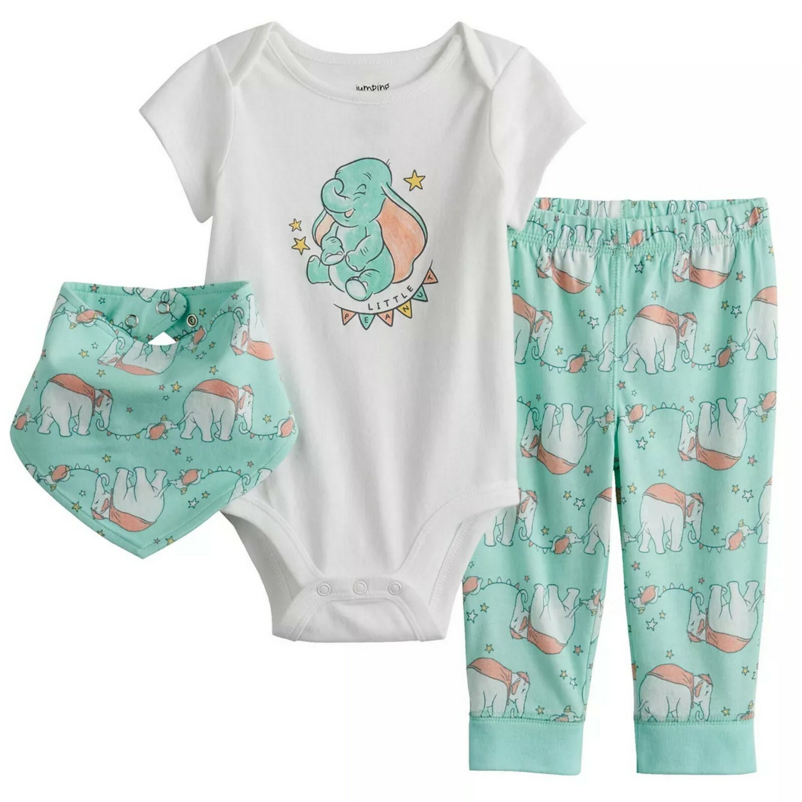 Disney’s Dumbo Baby Bodysuit, Pants & Bib 3pcs Set by Jumping Beans Size 12mons