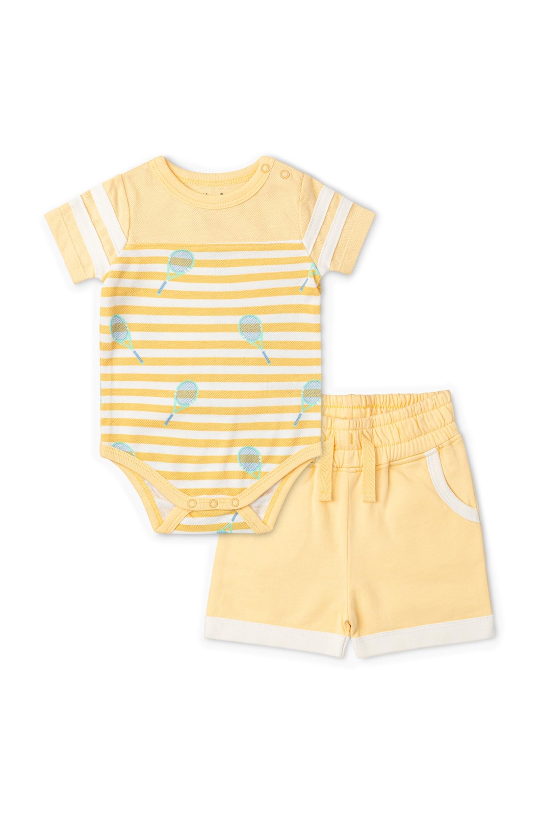 Sporty Bodysuit + Varsity Sweatshort Set, Size 12-18 Months, Yellow Tennis, 1…