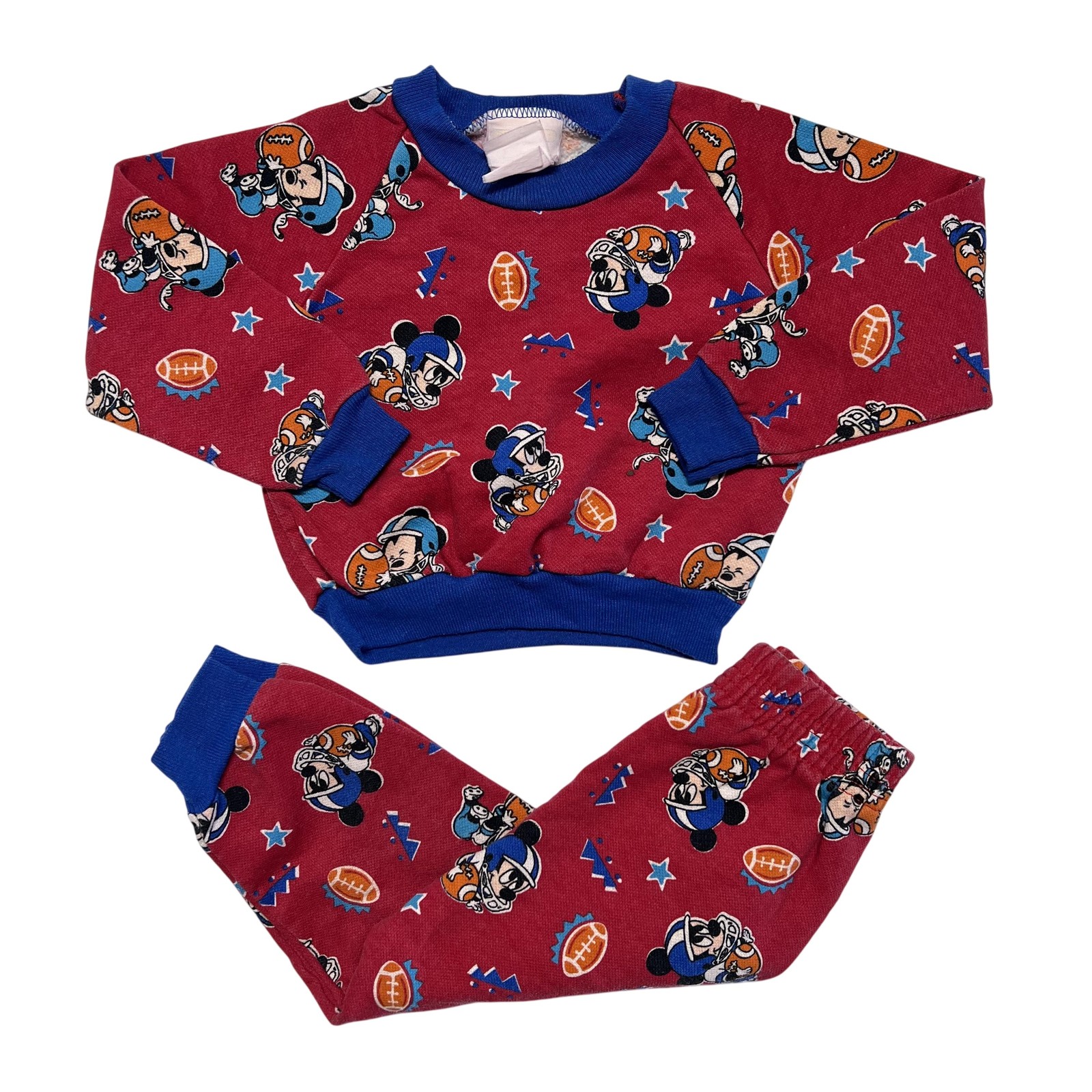 Vintage Disney Mickey Mouse Outfit Toddler 12-18M Red Football Fleece Pants Set