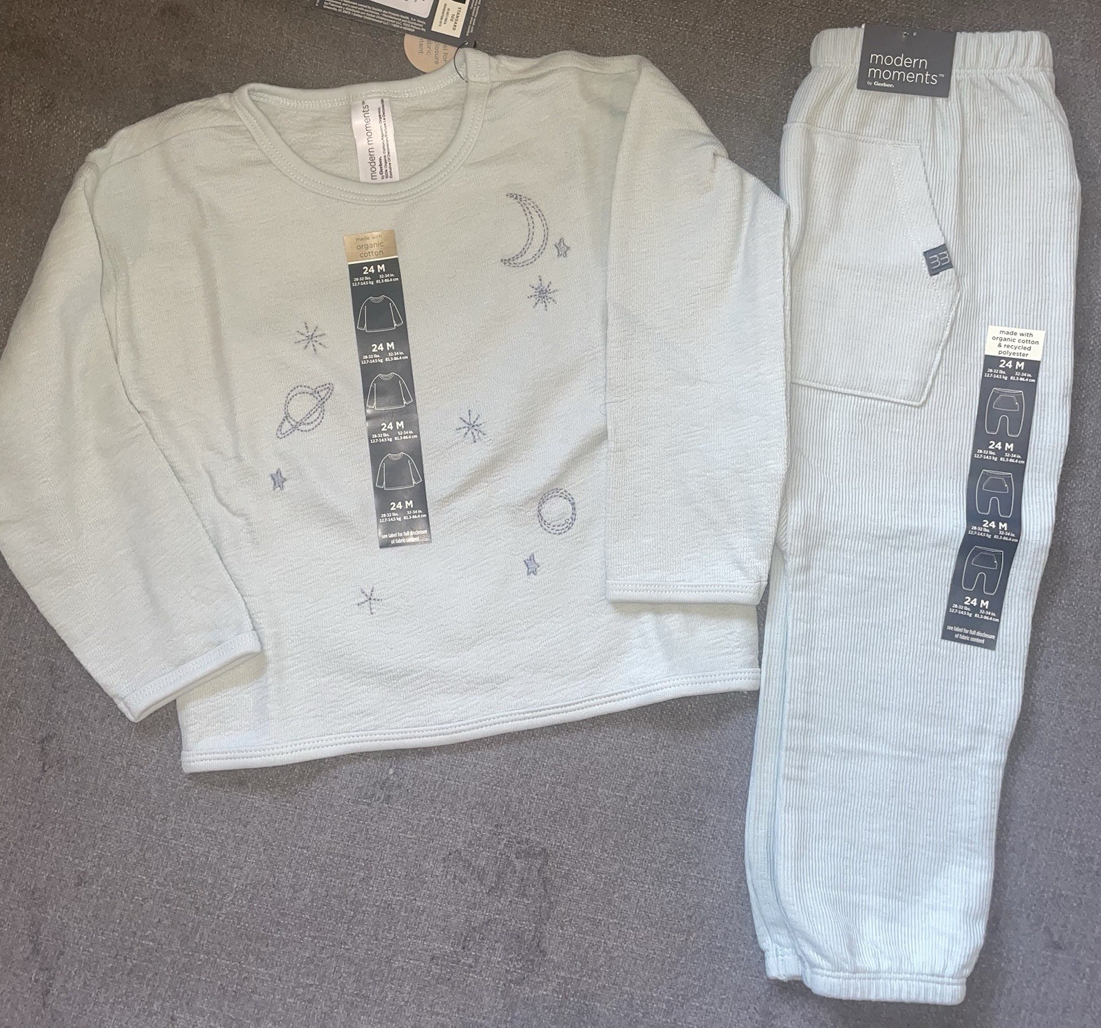 NWT 24 Months Embroidered Gerber Set Long Sleeve Space Theme Light Blue