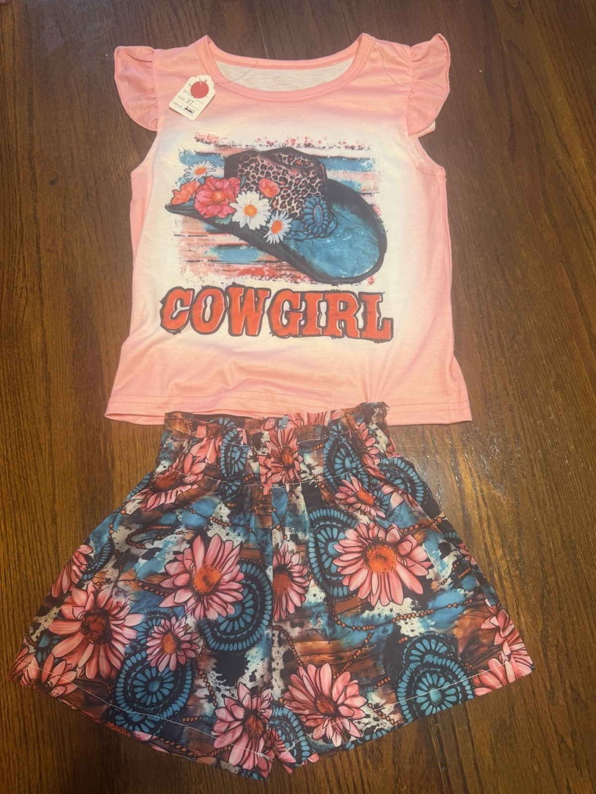 Girls Cowgirl Set Cowgirl Hat, Western Print Shorts Size 3T