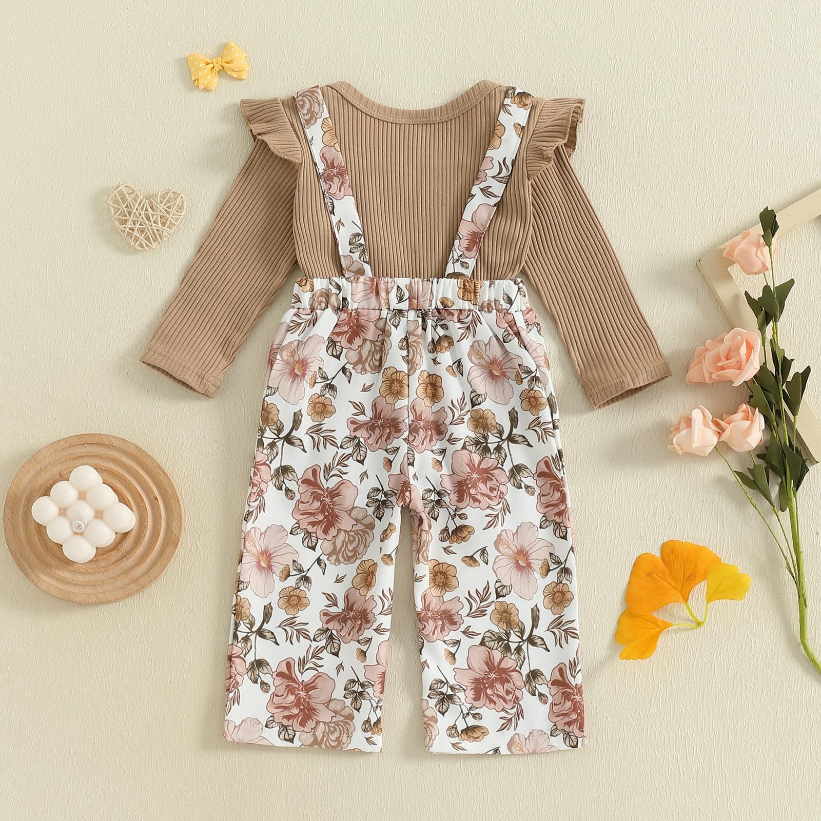 Lucikamy Newborn Baby Girl Fall Outfits Ribbed Long 3-6 Months, Brown F