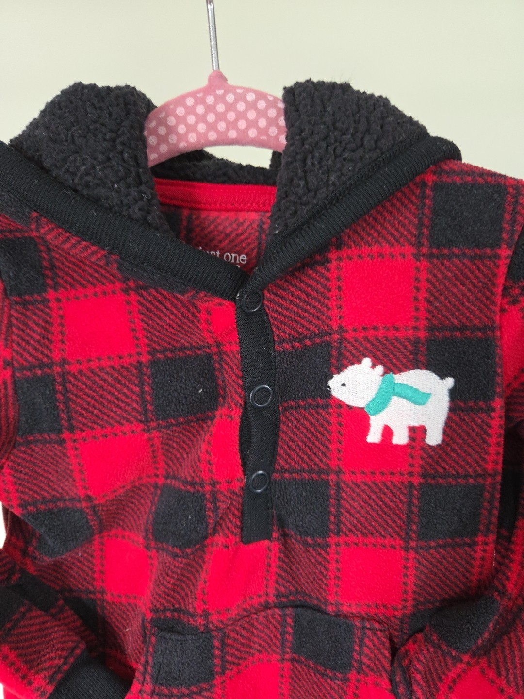 Baby christmas outfit one piece hoodie 12 months red black Polar Bear 12 Month