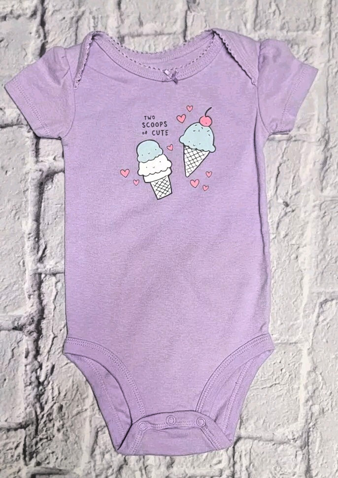 CARTER’S BABY GIRL 6M ICE CREAM PURPLE PINK HEARTS 3 PC SET PANTS & BODYSUITS