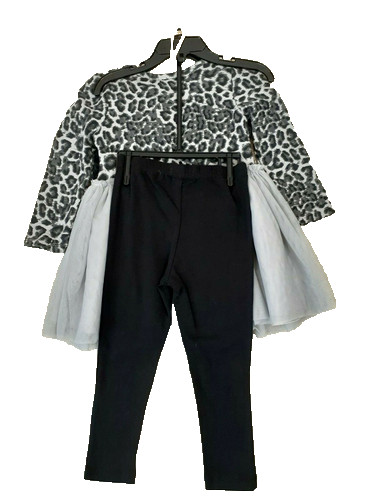 Nanette Lepore Girls 2PC Dress Legging Set,Leopard FauxFur Vest Tulle Skirt -18M