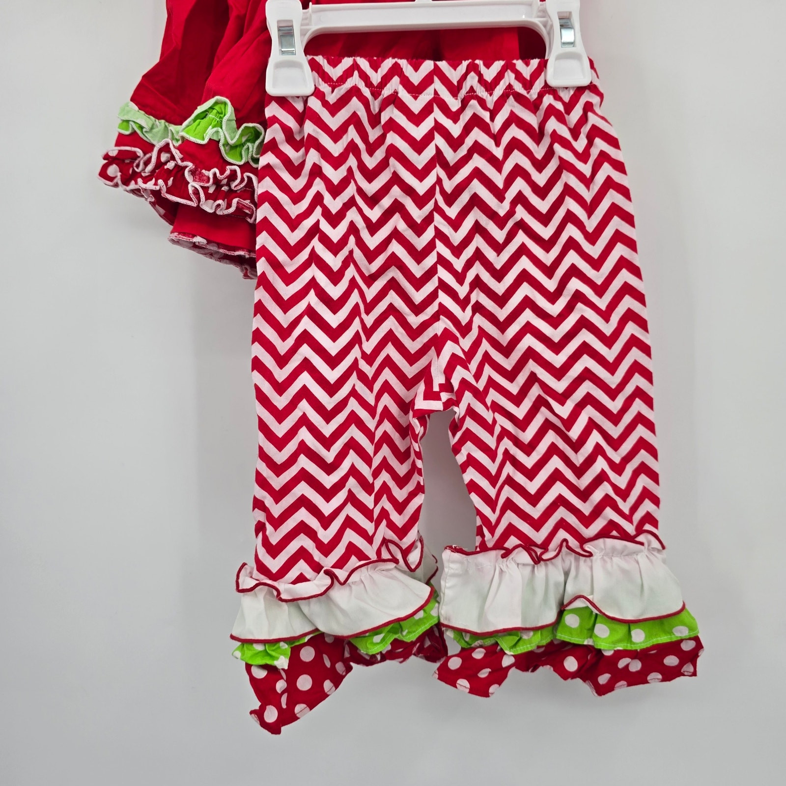 Smocked A Lot Vintage Baby Girl Santa Smocked Neck Ruffle Chevron Outfit 18M