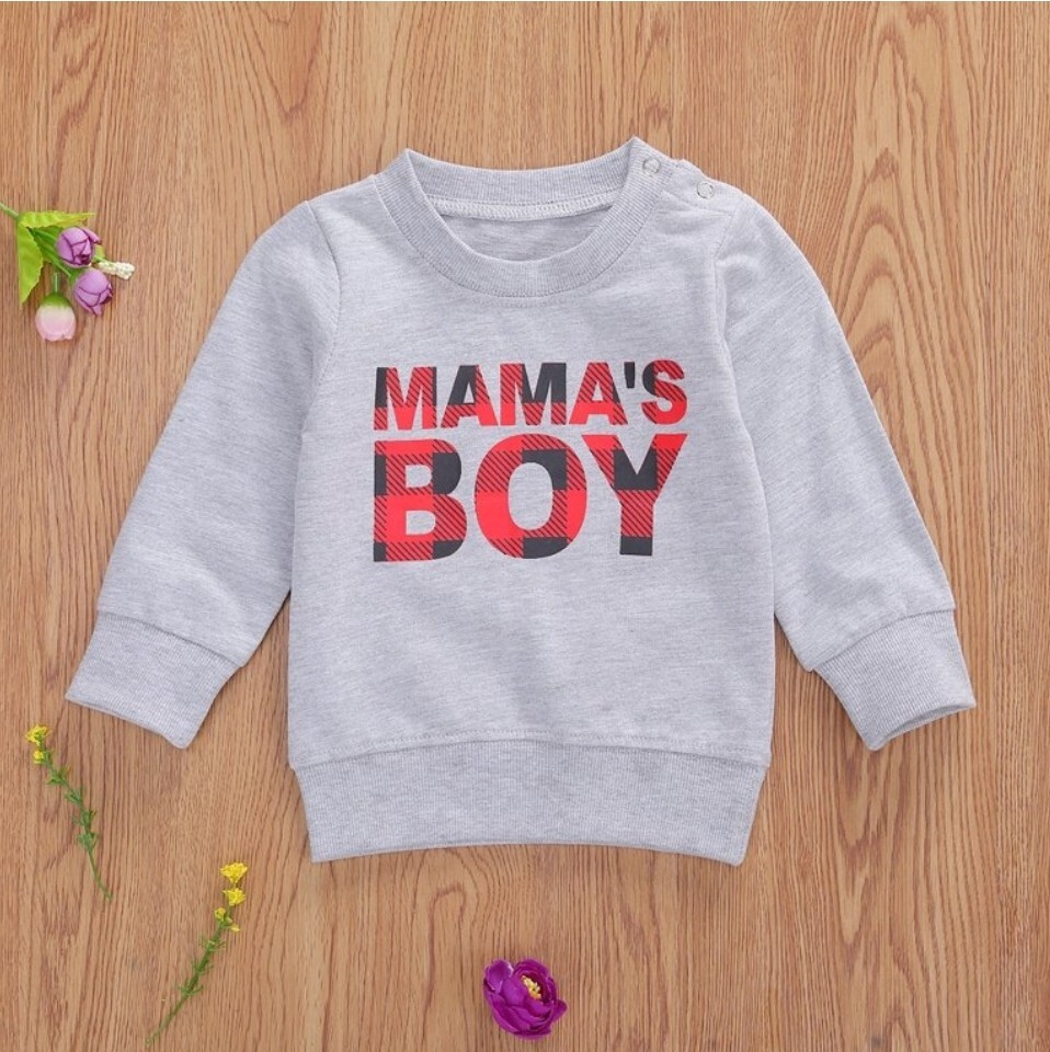 FUYIMEI Baby Boys Pullover Sweatshirt MAMA’S BOY Letter Tops Shirt Toddler…