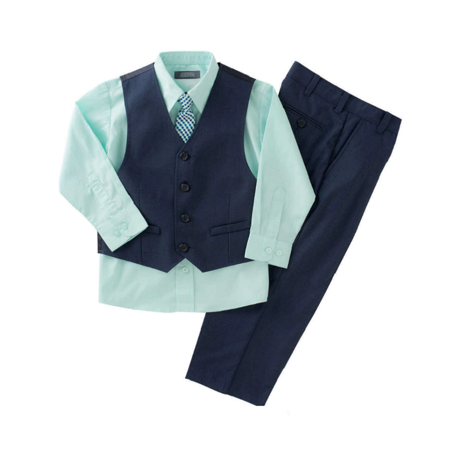 Kenneth Cole Reaction Boys’ 4-piece Navy & Mint Pant Suit , Size 7