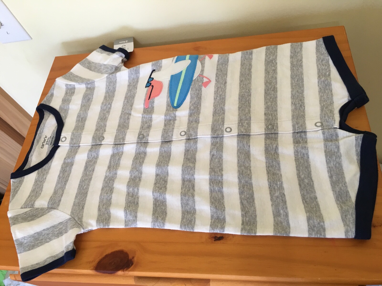 NWT Carter’s Baby Boy Romper Gray Stripe Pelican 18M, 24M, 3M