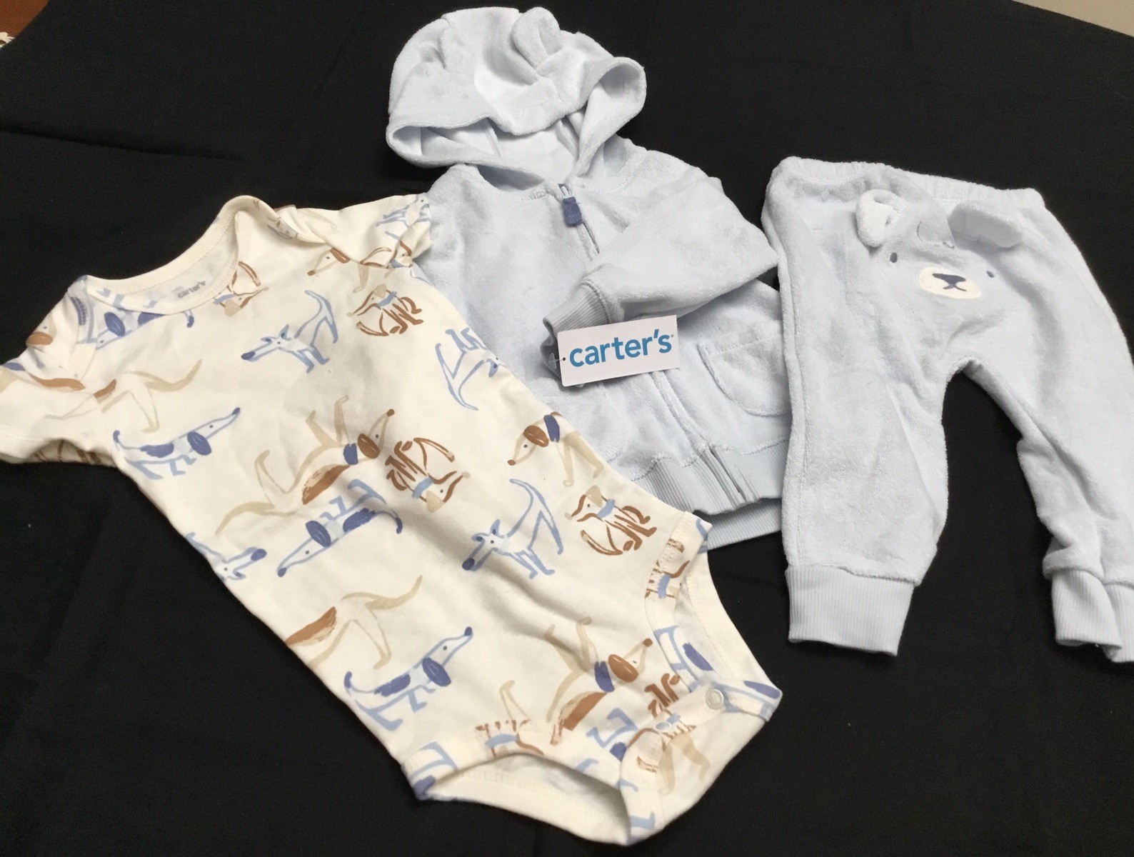 Carter’s Baby Boy 3 Piece Set Terry Hoodie Pants Bodysuit 12mo New W/T