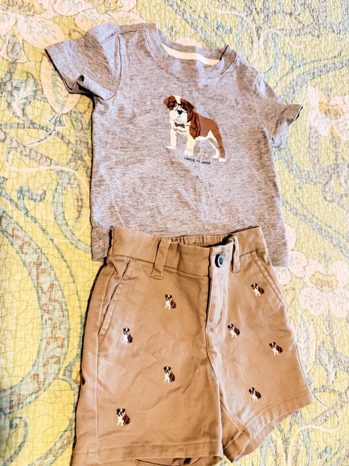 Janie And Jack 6-12 Month Bulldog Outfit EUC