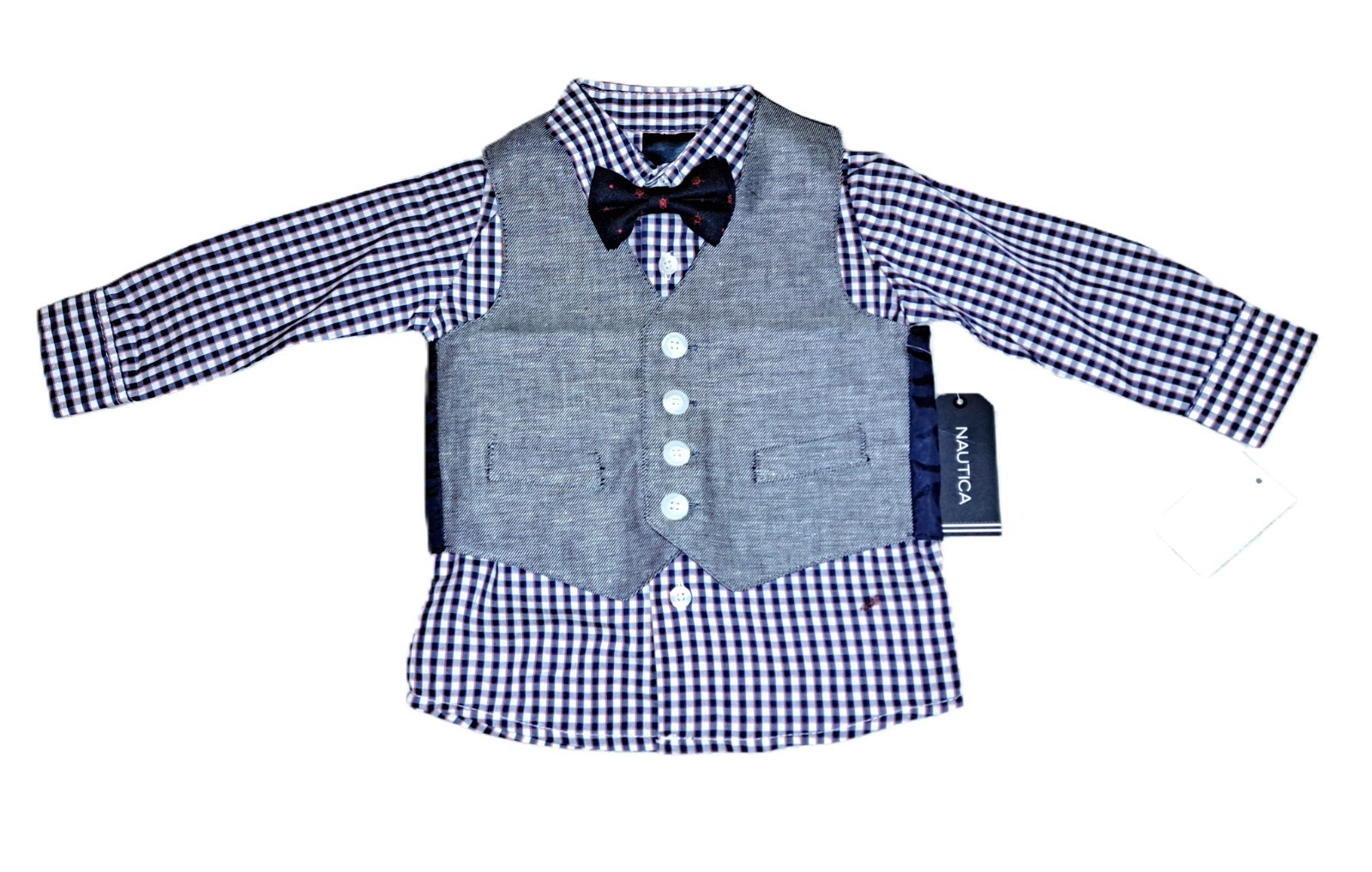 Boys NAUTICA red white blue suit set 12 months NWT pants vest bow tie shirt
