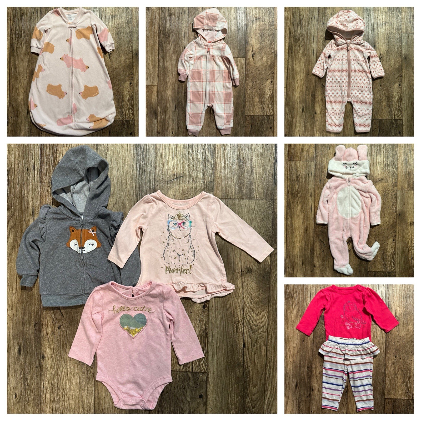Baby Girl Clothing Lot 6-9M Hoodie Sleeper Bodysuit Fleece Winter Bundle EUC
