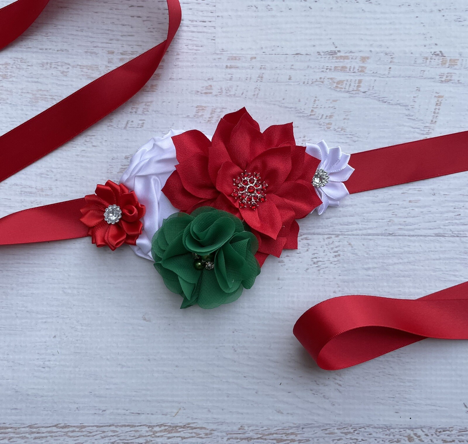 Red /Green /White Christmas Sash Belt For Toddler/ Girl , Holiday Sash