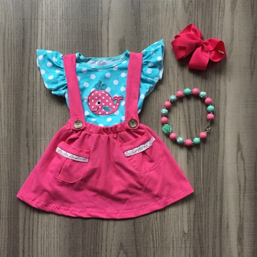 NEW Boutique Whale Suspender Skirt Girls Outfit Set 12M 18M 2T 3T 4T 5-6 6-7