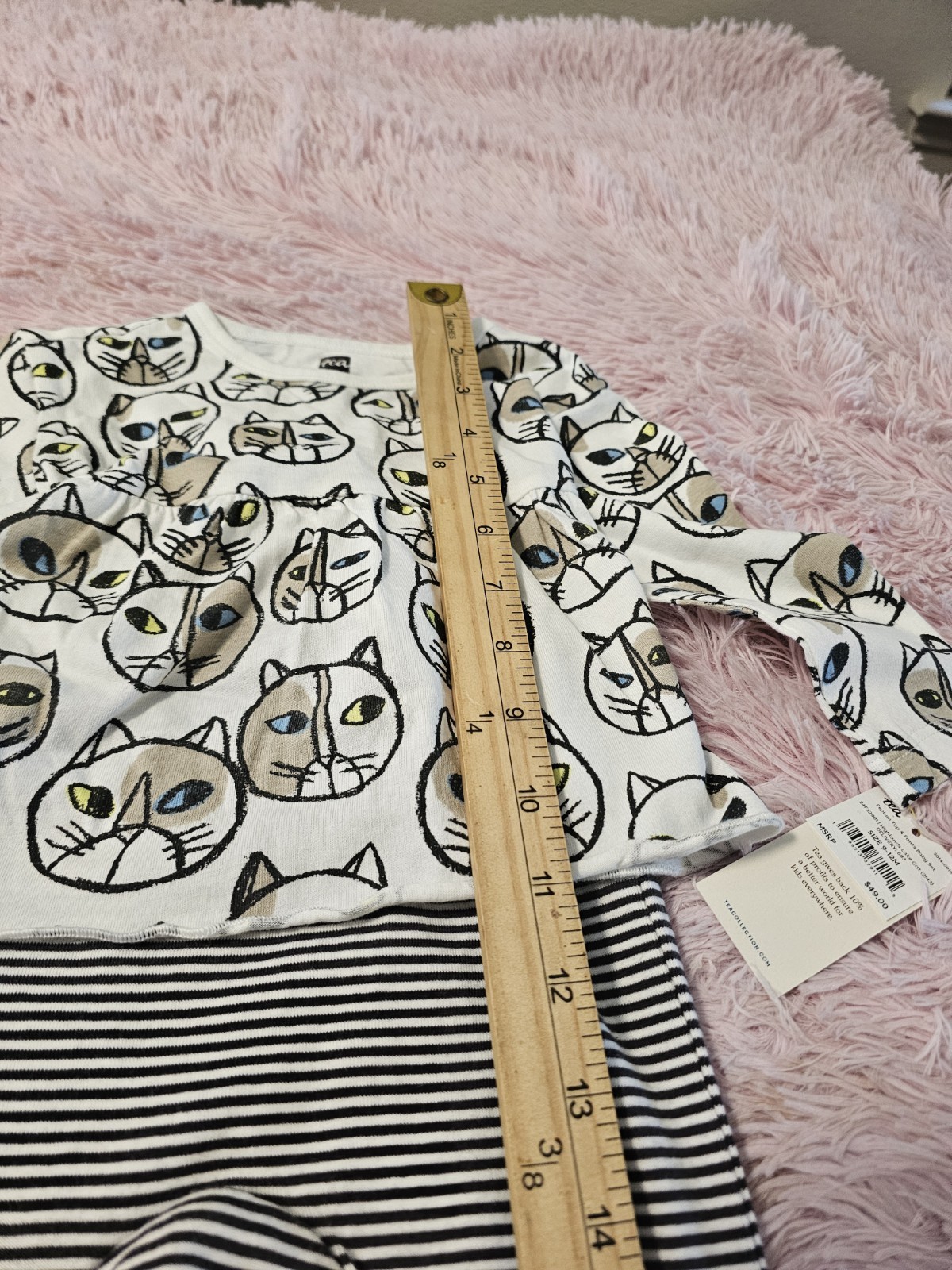 Tea Collection NWT long sleeve / leggings cat and stripes set, size 9-12 months