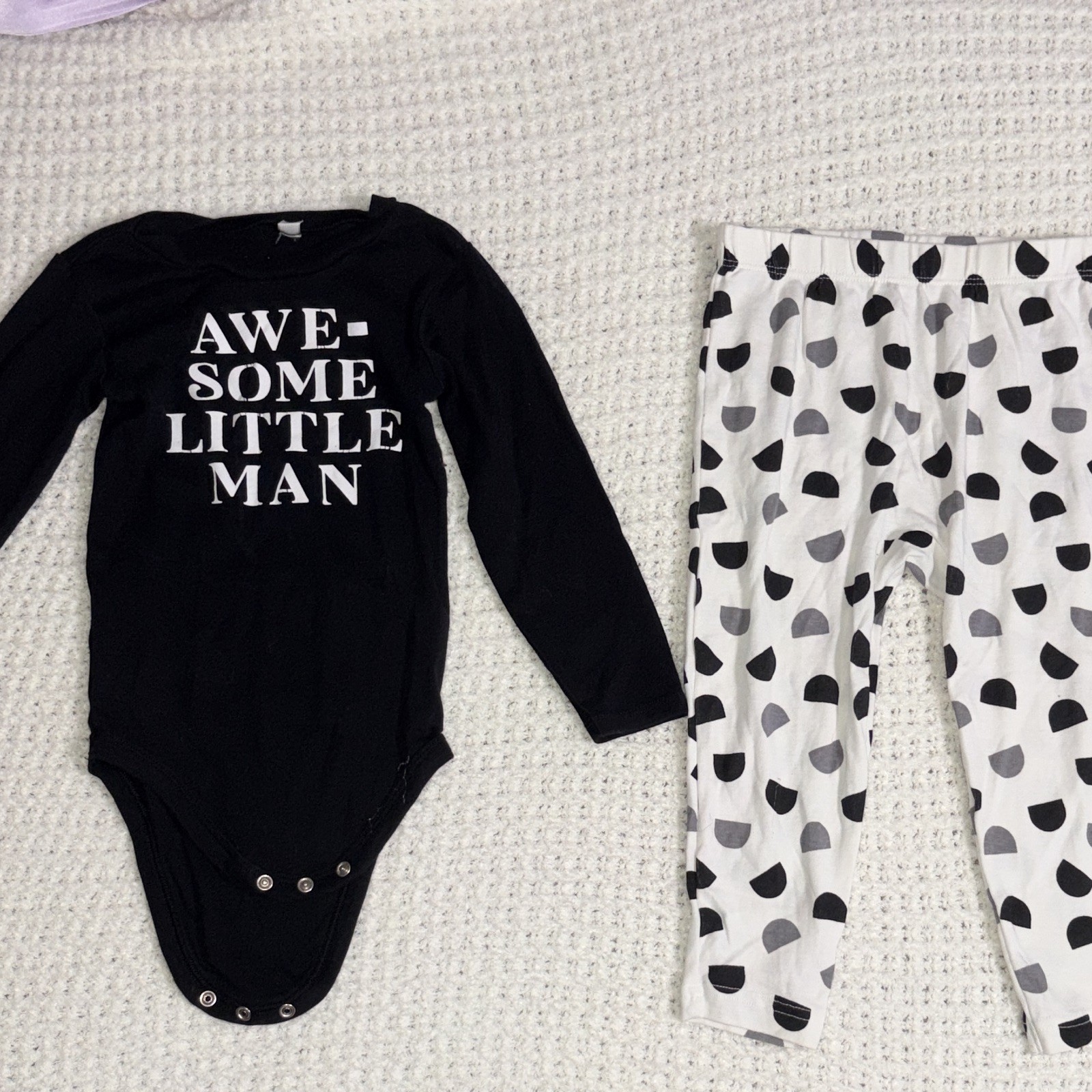 Okie Dokie 24M Boys 2-Piece Outfit Long Sleeve Slogan Bodysuit & Polka Dot Pants
